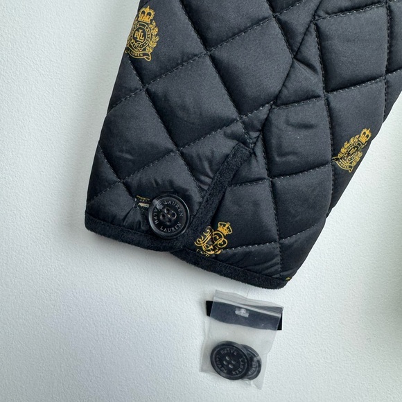 Lauren Ralph Lauren Sherpa Collar Black Diamond Quilted Jacket Size Pet Medium - Picture 9 of 11